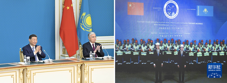 中國?カザフ両國首脳が「中國ー歐州カスピ海橫斷直通エクスプレス」開通式にオンラインで出席