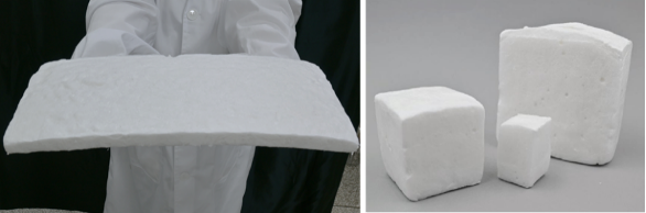 様々なサイズと形狀に加工されたオールバイオマス繊維スポンジ。 (寫真提供は研究チーム）