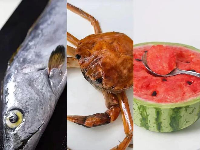 馮一朵さんが作ったタチウオやカニ、スイカなどをリアルに再現(xiàn)したケーキ（寫(xiě)真提供?馮さん本人）。