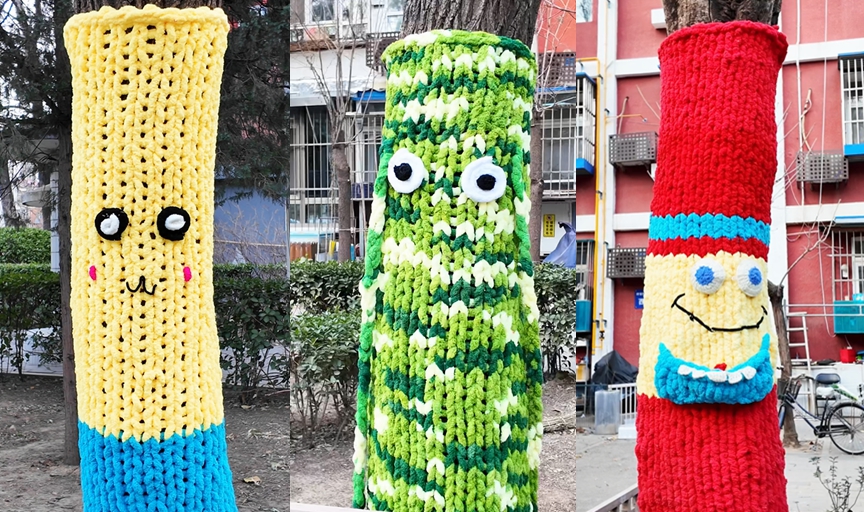 北京の春節(jié)ムード　「セーターを著た」街路樹