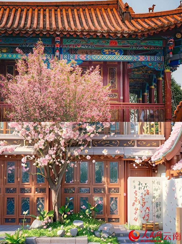 実寫とAIで楽しむ春の桜　雲(yún)南省昆明