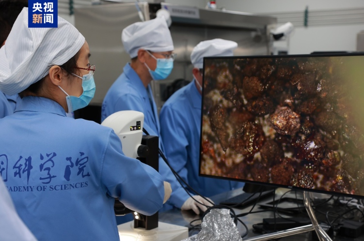 巖くずの顕微鏡畫像を観察する研究者