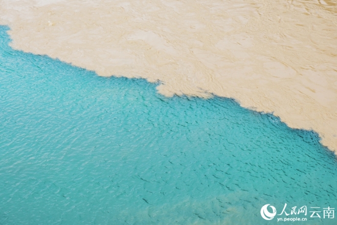 清流と濁流の「二色鍋」　雲(yún)南省を流れる金沙江と橫江の合流點(diǎn)