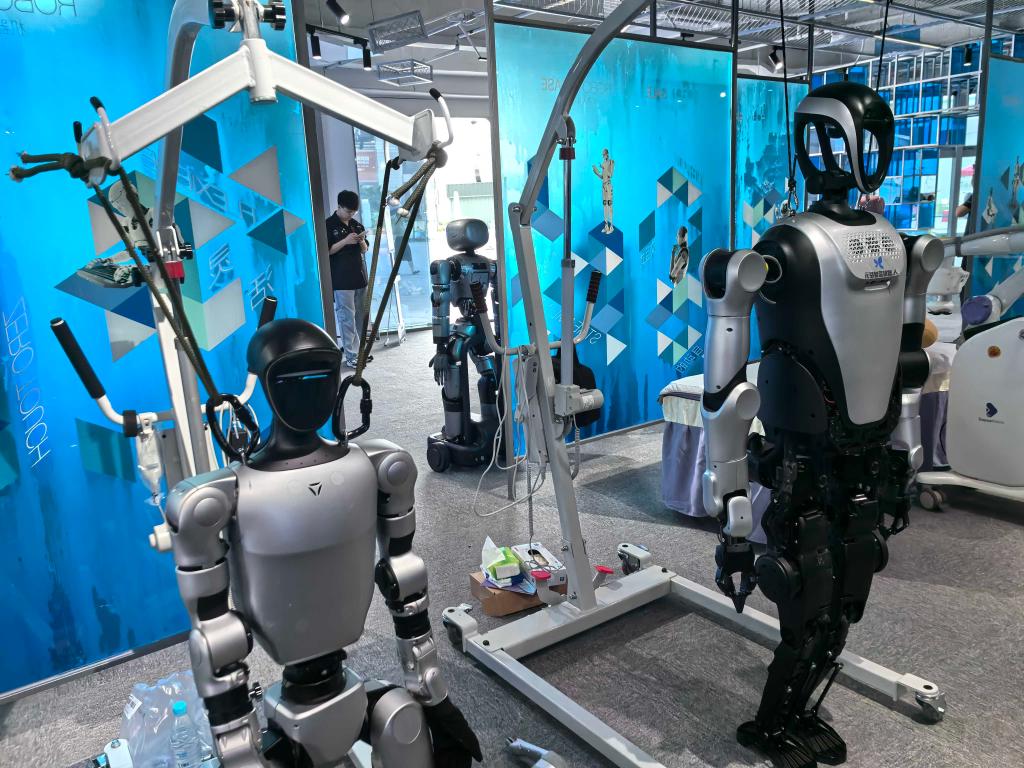 深セン市竜崗ロボット6S店に展示されている2臺の人型ロボット。撮影?梁希之