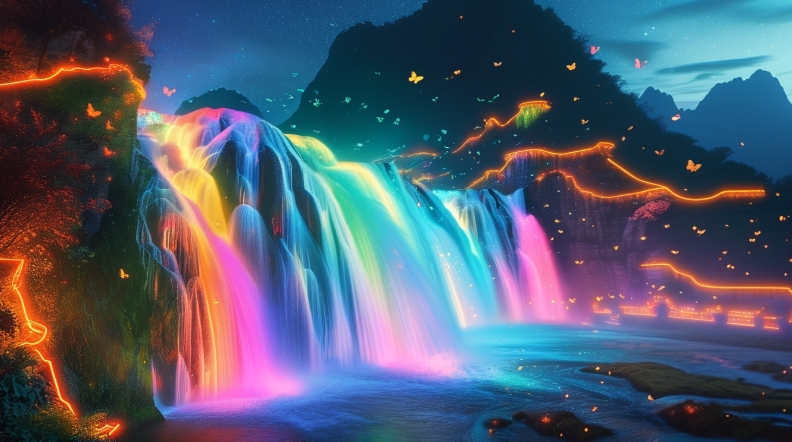 貴州省の滝?黃果樹瀑布群のライトアップをAIで再現(xiàn)