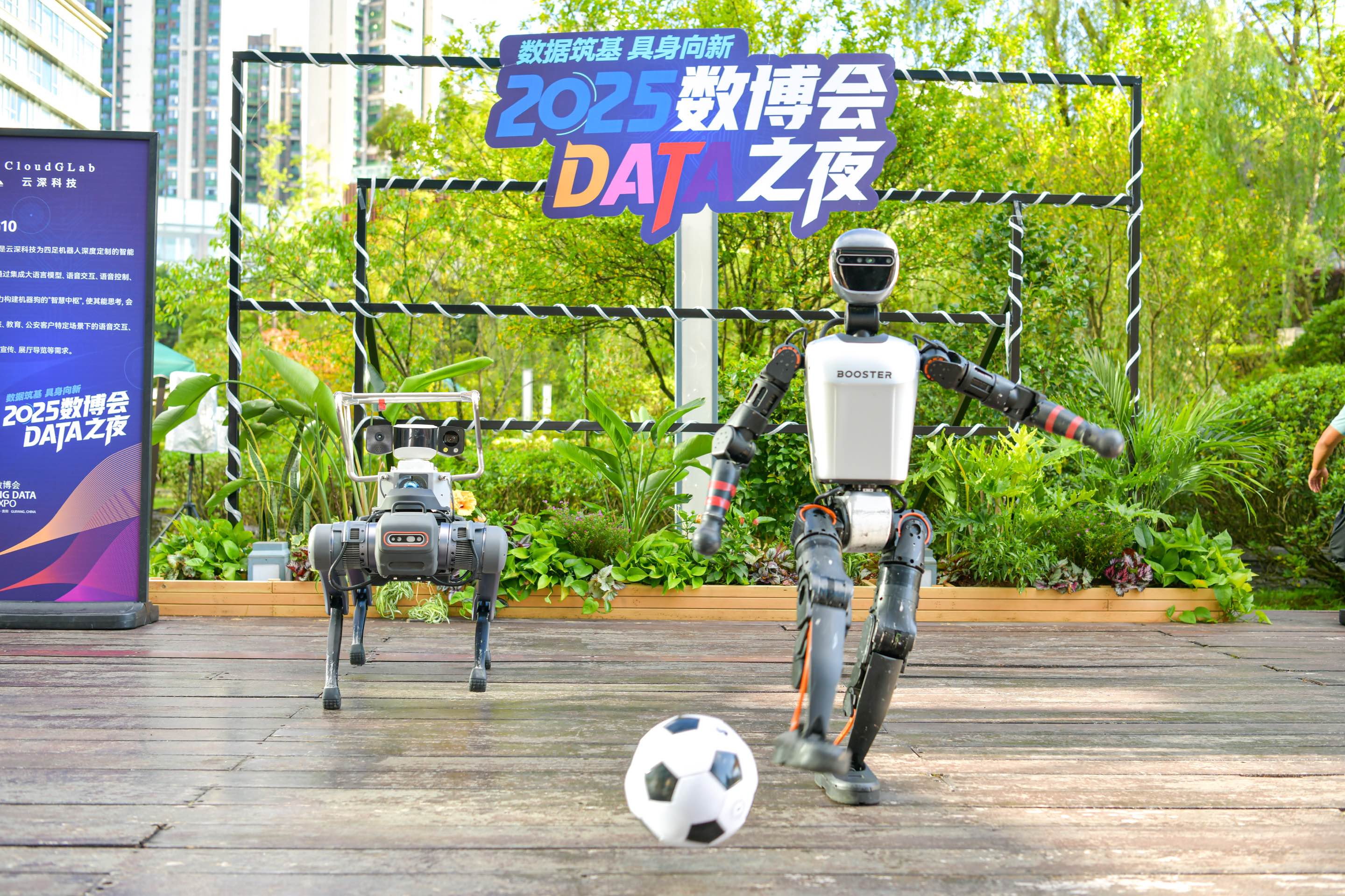 サッカーボールを蹴るロボット（撮影?任峰濤）。