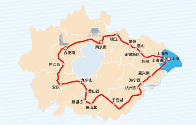 長江デルタのスーパー環(huán)狀高速鉄道の路線図（資料提供?上海鉄道部門）。