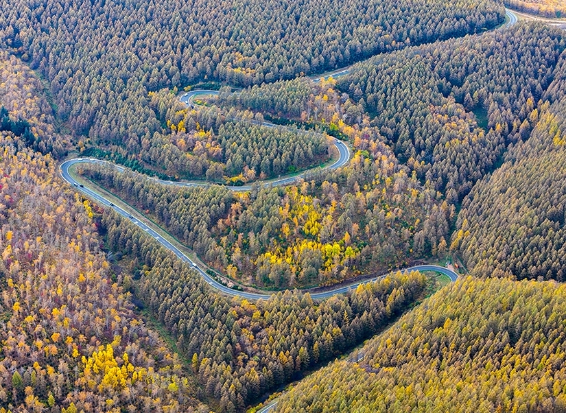 カラフルな秋の色彩の競演　河北省囲場