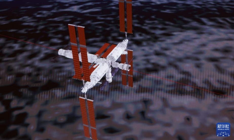 北京宇宙飛行制御センターの管制室で11月1日に撮影されたドッキングイメージのモニター畫像（撮影?金立旺）