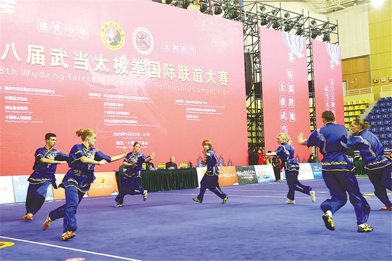 第8回武當(dāng)太極拳國(guó)際フェローシップコンテストで、武術(shù)を通じて交流する海外の選手（撮影?張啓國(guó)）。