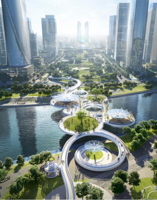 成都交子人道橋(完成予想図、畫像提供?中國建築西南設(shè)計研究院)。